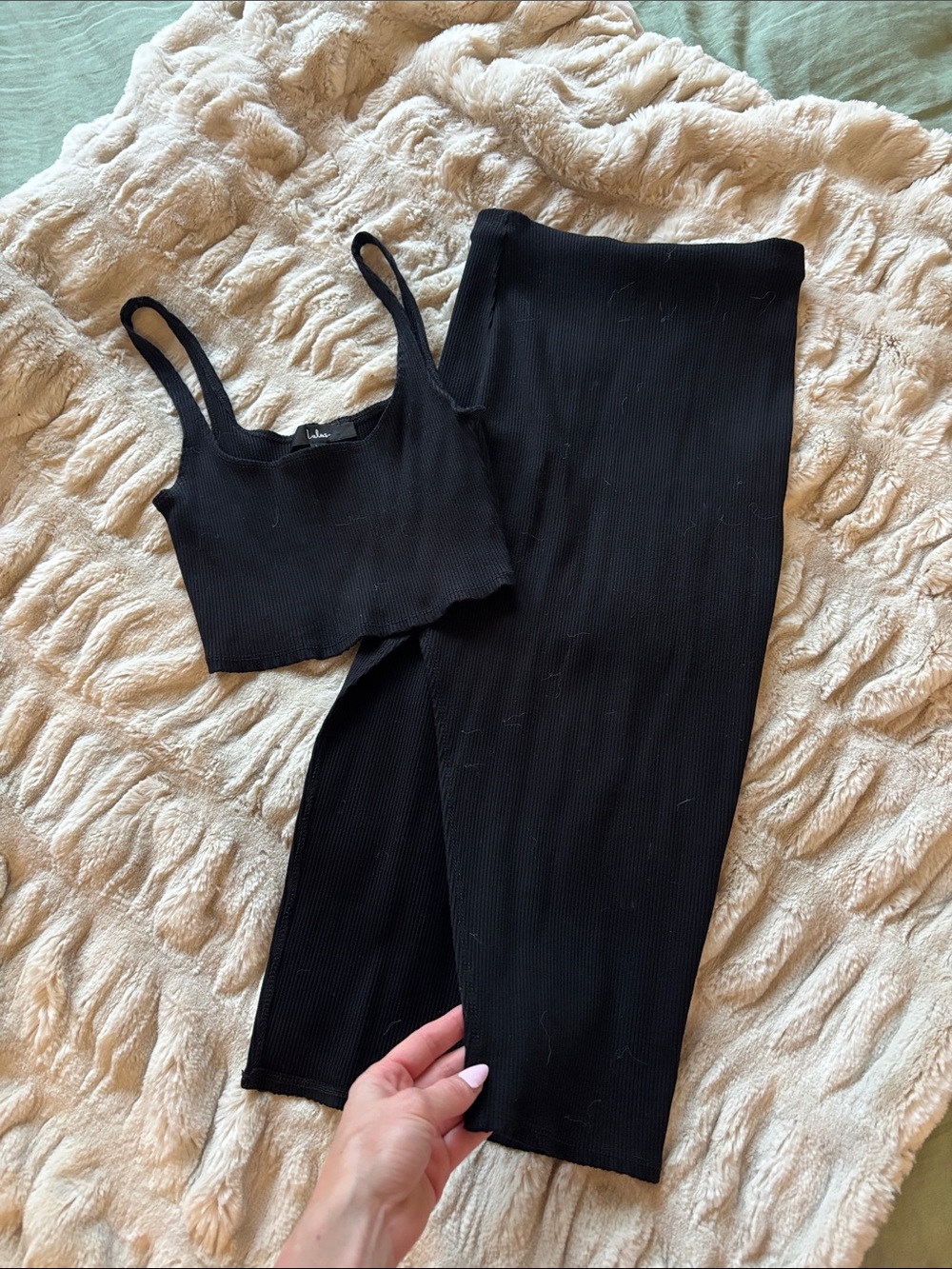 Lulu's Black Ribbed Knit Two-Piece Set